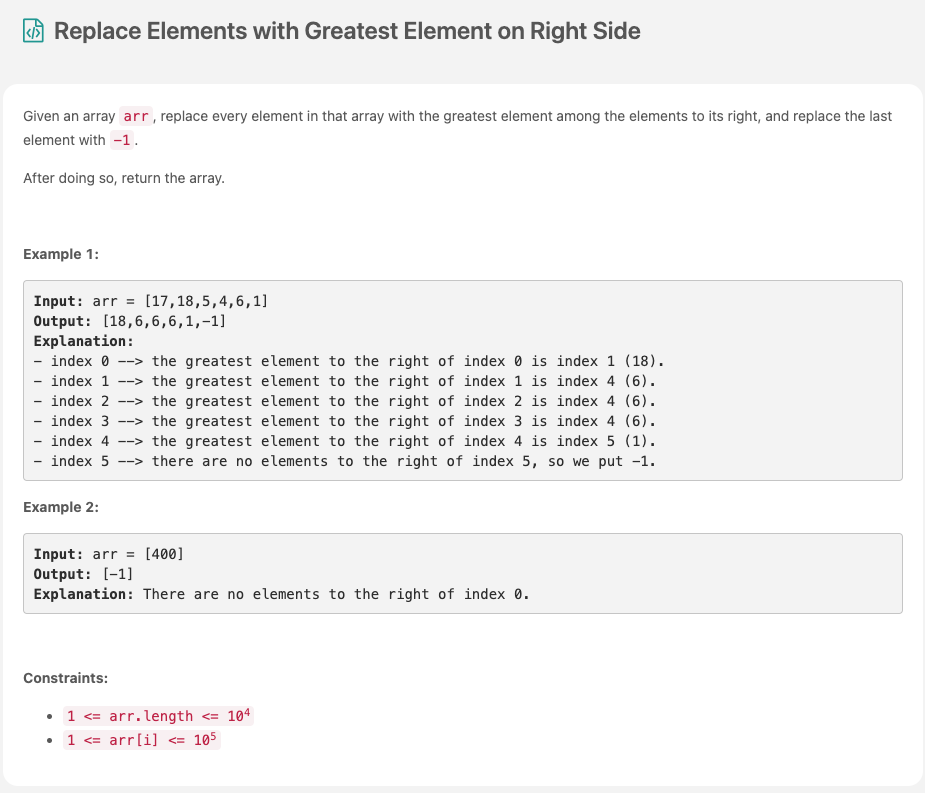 Replace Elements with Greatest Element on Right Side