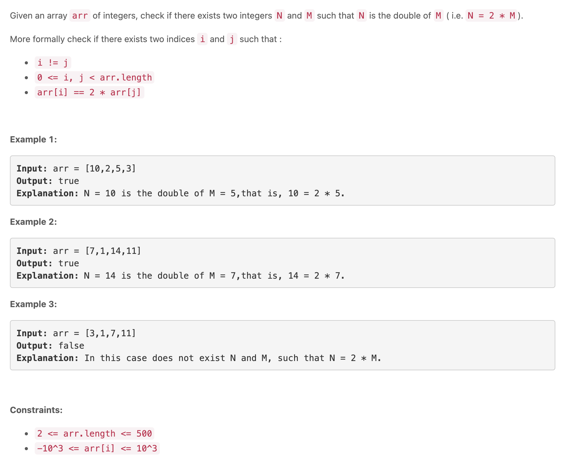 Check If N and Its Double Exist)